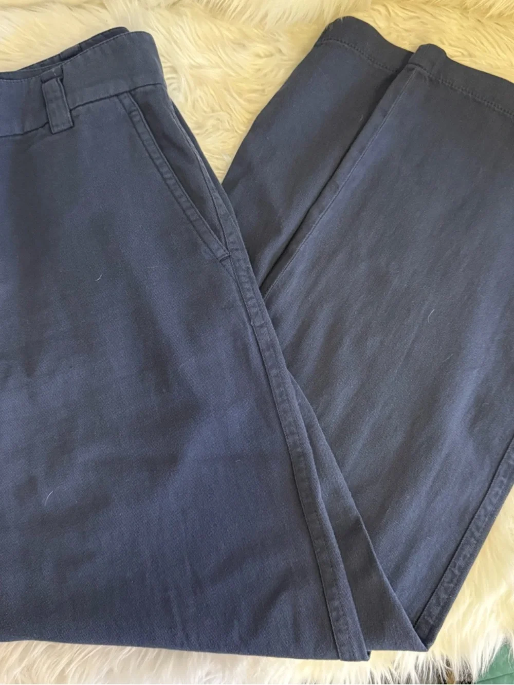 Vince Wide Leg Pants Size 10 Navy Blue High Rise Tailored Trouser Italy Fabric